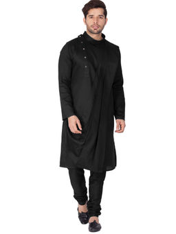 Vastramay - Mens Black Cotton Blend Kurta Pyjama (Set of 3)
