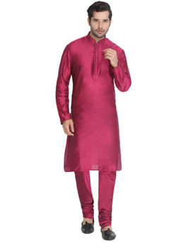 Vastramay - Mens Purple Cotton Blend Kurta Pyjama (Set Of 3)