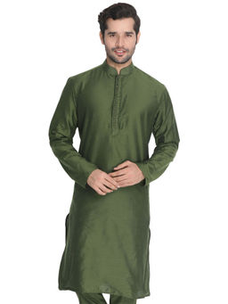 Vastramay - Men Green Cotton Blend Kurta