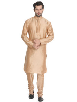 Vastramay - Mens Gold Cotton Blend Kurta Pyjama (Set Of 3)