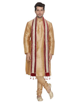 Vastramay - Mens Gold Silk Blend Kurta, Pyjama & Dupatta (Set of 3)