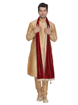 Vastramay - Mens Gold Silk Blend Kurta, Pyjama & Dupatta (Set of 3)