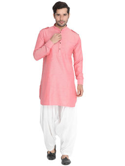 Vastramay - Mens Red Cotton Blend Kurta and Patiala (Set of 2)