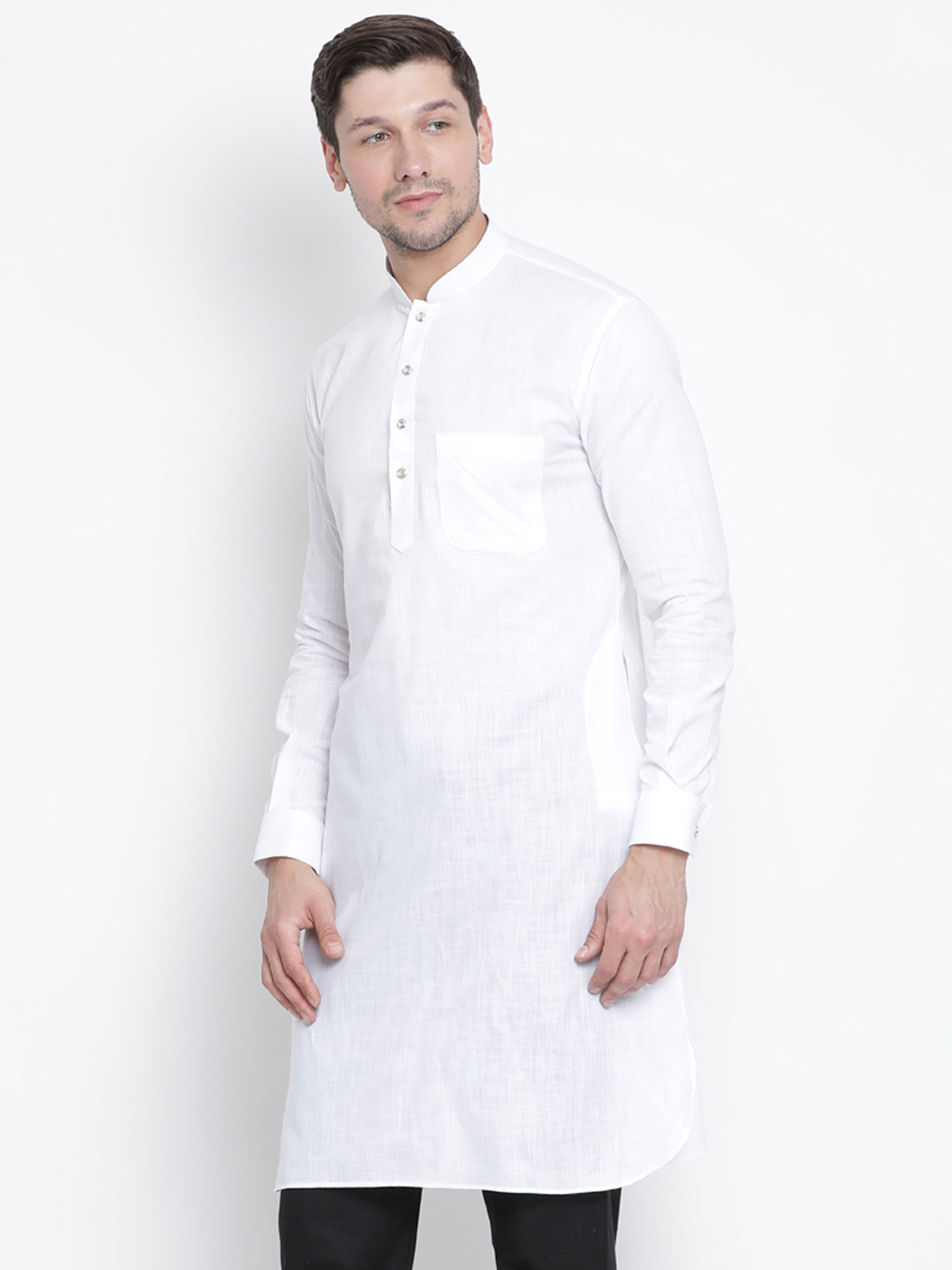 White Cotton Linen Blend Kurta 