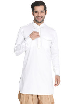 Vastramay - Mens White Cotton Satin Blend Kurta