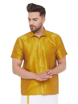 Vastramay - Men Yellow Cotton Silk Ethnic Shirt