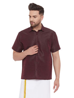 Vastramay - Mens Burgundy Silk Blend Ethnic Shirt