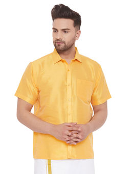 Vastramay - Mens Yellow Silk Blend Ethnic Shirt