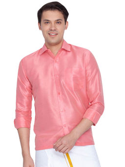 Vastramay - Mens Pink Silk Blend Ethnic Shirt