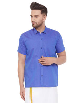 Vastramay - Men Blue Cotton Blend Ethnic Shirt