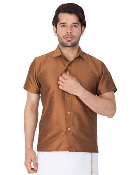 Vastramay - Men Brown Cotton Silk Ethnic Shirt