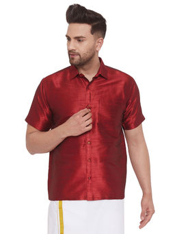 Vastramay - Men Maroon Cotton Silk Ethnic Shirt