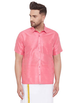 Vastramay - Men Pink Cotton Silk Ethnic Shirt