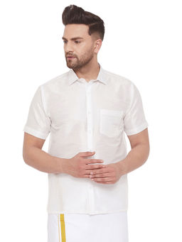 Vastramay - Men White Cotton Silk Ethnic Shirt