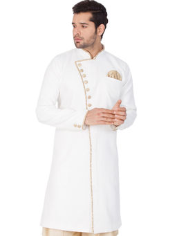 Vastramay - Men White Cotton Blend Sherwani Only Top