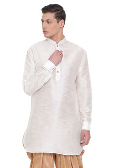 Vastramay - Men Cream Cotton Silk U Kurta