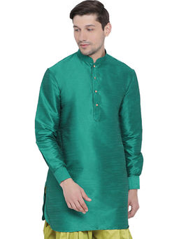 Vastramay - Men Green Cotton Silk Kurta