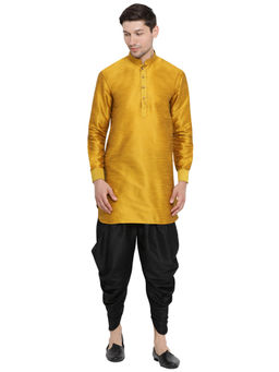 Vastramay - Men Yellow Cotton Silk Kurta And Dhoti (set Of 2)