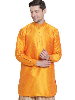 Vastramay - Men Orange Cotton Silk Kurta