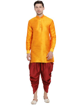 Vastramay - Men Orange Cotton Silk Kurta And Dhoti (set Of 2)