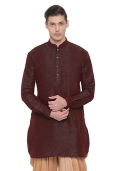Vastramay - Men Burgundy Cotton Silk U Kurta