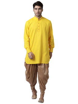 Vastramay - Mens Yellow Cotton Blend Kurta and Dhoti (Set of 2)