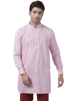 Vastramay - Mens Pink Cotton Linen Blend Kurta