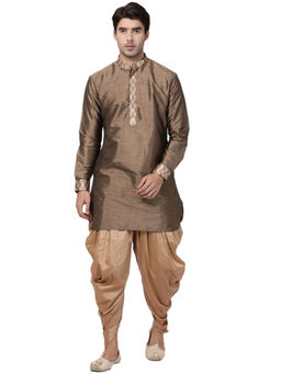 Vastramay - Men Bronze Cotton Silk Kurta And Dhoti (set Of 2)
