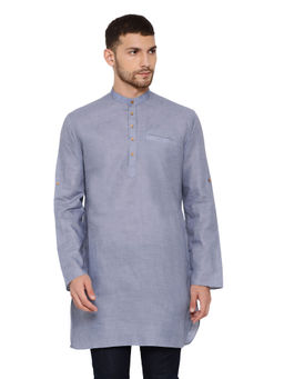 Vastramay - Mens Grey Cotton Blend Short Kurta