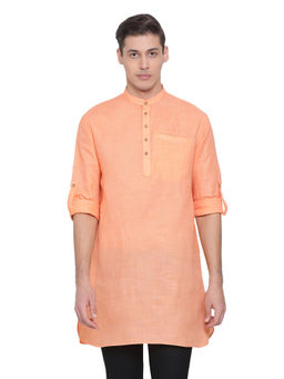 Vastramay - Mens Peach Cotton Blend Short Kurta