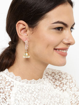 Fida - Gold & Bush Pink Beaded Jhumki Earrings