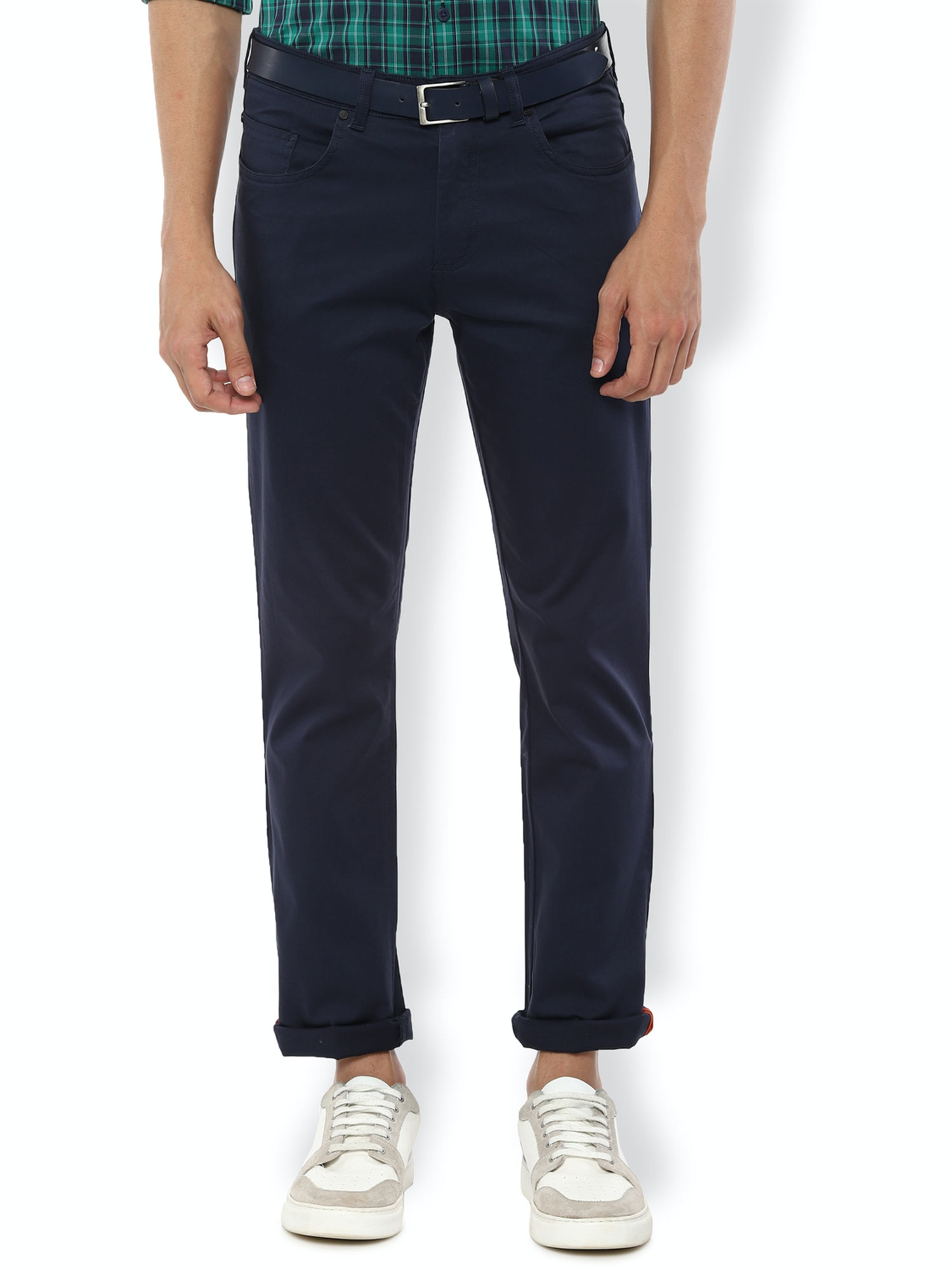 V Dot Solid Navy Blue Trousers 