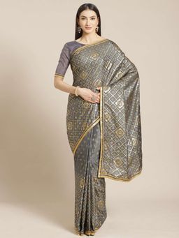Sareemall - Grey Printed Saree Unstitched Blouse