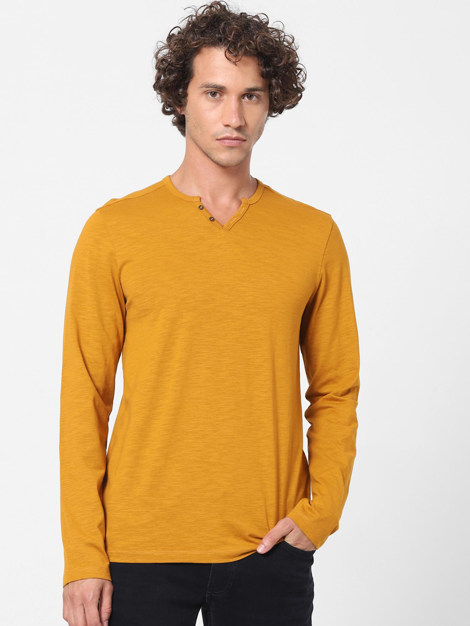 Buy Celio Men's Mustard T-Shirt Online 