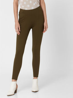 VERO MODA - Green Solid Leggings