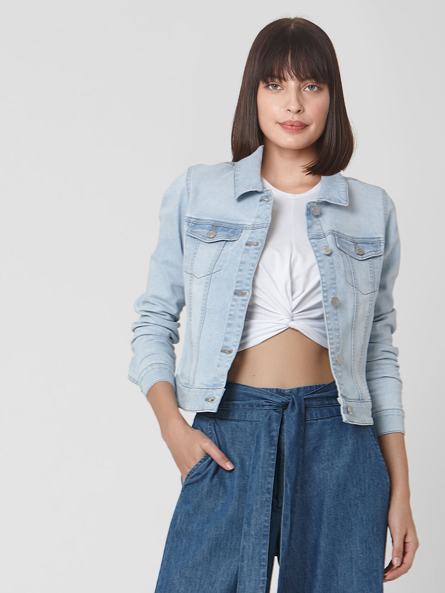 Buy VERO MODA Blue Solid Denim Jacket 