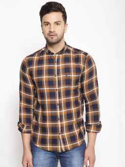 SHOWOFF - Men's Cotton Yellow Printed Slim Fit Shirt