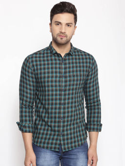 SHOWOFFFF - Men's Cotton Green Printed Slim Fit Shirt