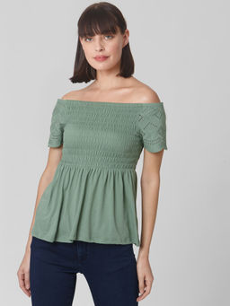 VERO MODA - Green Solid Casual Top