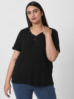 VERO MODA - Curve Black Casual Solid T-Shirts