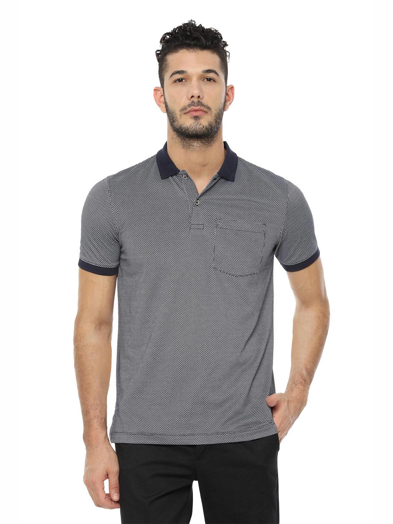 Van Heusen Black Self Design T-Shirt 