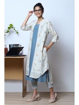Biba - Blue Cotton Open Front Kurta and Inner (Set of 2)