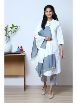 Biba - Off White and Blue Cotton Stole