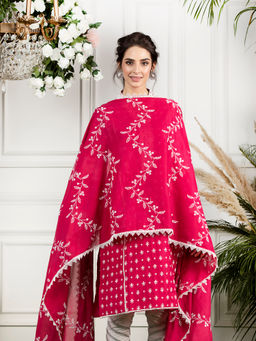 Mulmul - Pink Embroidered Belchanderi Dupatta