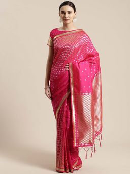 Sareemall - Pink Weadding Silk Blend Woven Saree With Unstitched Blouse