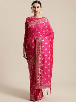 Sareemall - Pink Weadding Silk Blend Woven Saree With Unstitched Blouse
