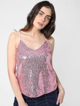 VERO MODA - Pink Sequin Strappy Top