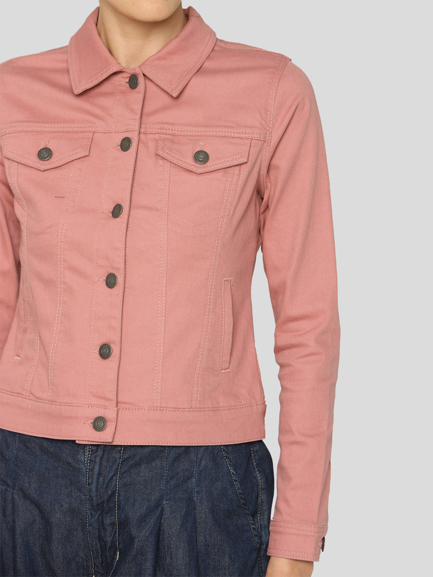 Buy Vero Moda Pink Colored Denim Jacket 