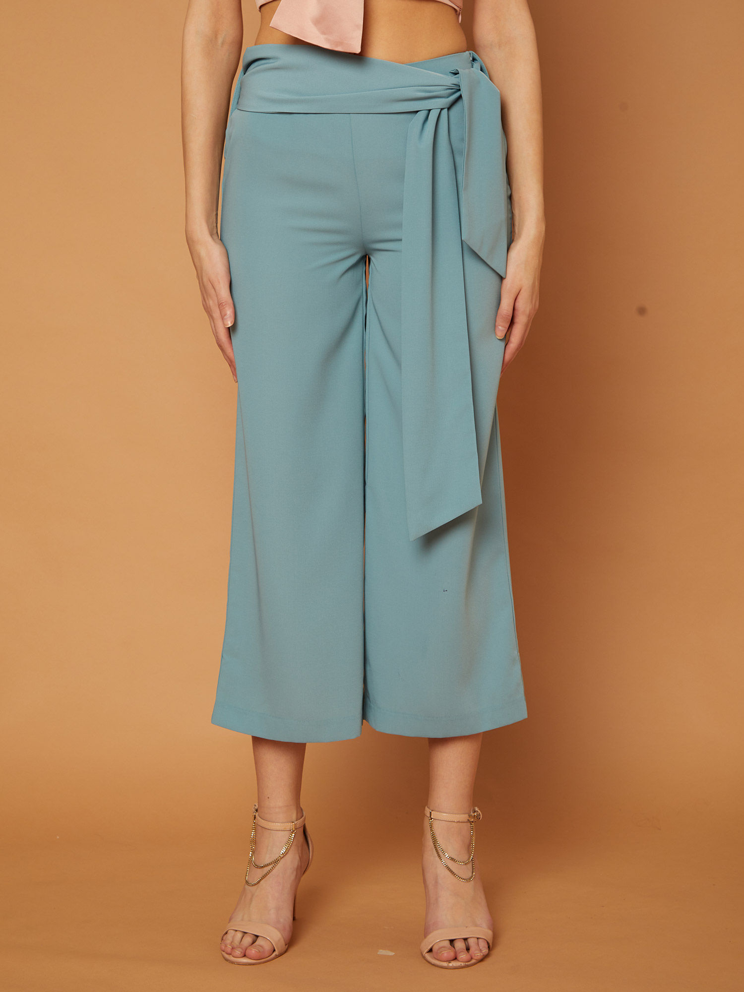 Vero Moda Blue Tie Waist Wide Leg Pants 
