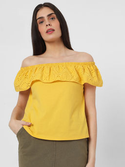 VERO MODA - Yellow Regular Solid Tops